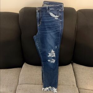 American Eagle Outfitters Women's Dark Blue Ripped Skinny Jeans